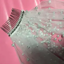Long Pearl Beaded Wedding Veil with Comb #6