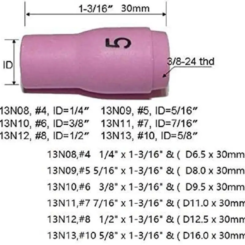RIVERWELD 10Pcs TIG Alumina หัวฉีด Shield ถ้วยชุดสารพันขนาด13N08 13N09 13N10 13N11 13N12 13N13 Fit SR WP 9 20 24 25 TIG Wel