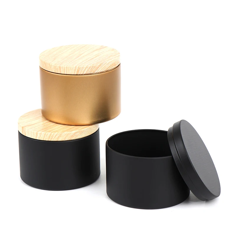 Gold Black Candle Making Tinplate Empty Storage Jars with Wood Grain Lids Cosmetic Sampling Pot Tea Box Candy Jewelry Container