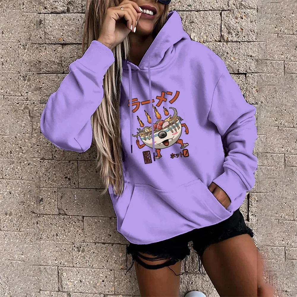 Harajuku hoodie feminino pulôver engraçado dos desenhos animados impresso base superior manga longa topo solto bolso moletom meninas pulôver casual