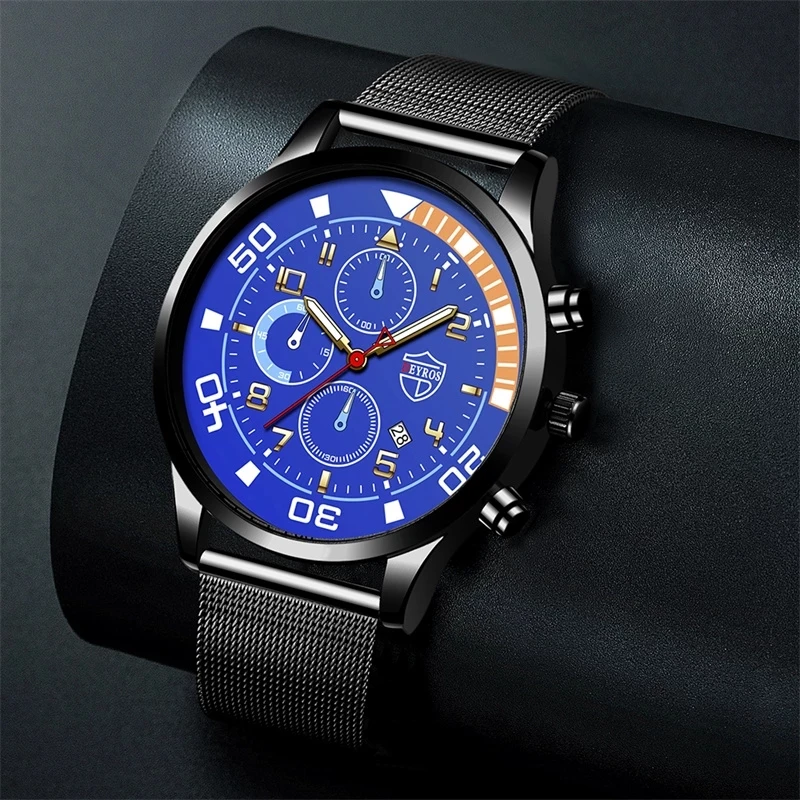 موضة رجالي ساعات فاخرة الرجال الفولاذ المقاوم للصدأ شبكة حزام الكوارتز ساعة معصم ساعة مضيئة الذكور الأعمال ساعة جلدية عادية #4
