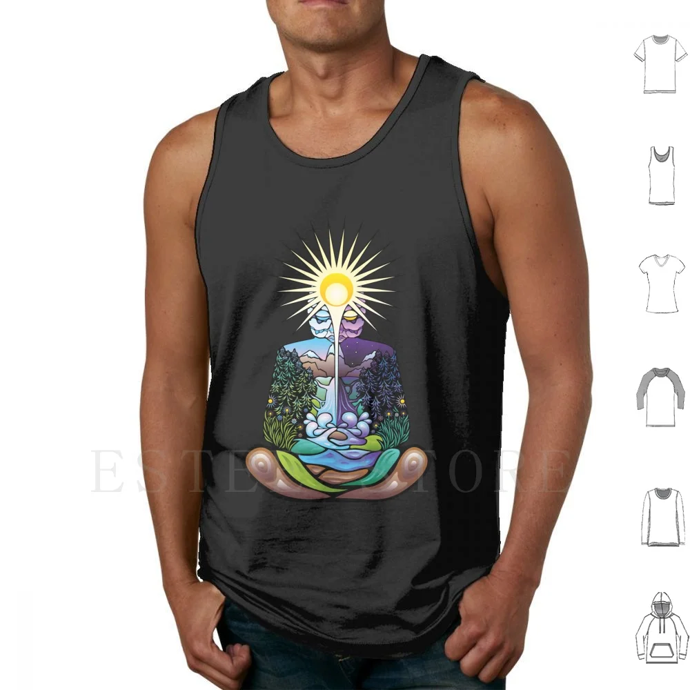 Psychedelic Meditating Nature-Man Tank Tops Vest Sleeveless Psychedelic Nature Man Meditation Buddhism Trippy Zen Om