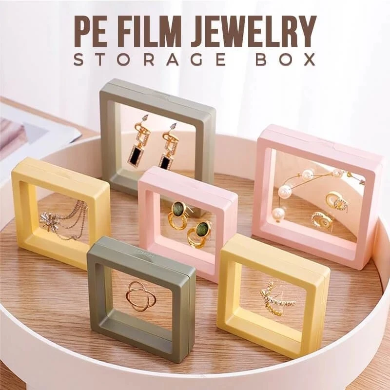 

PE Film Box with Base Coin Gems Jewelry Storage Dustproof Exhibition Suspended Floating Ring Earrings Display Rack Showcase