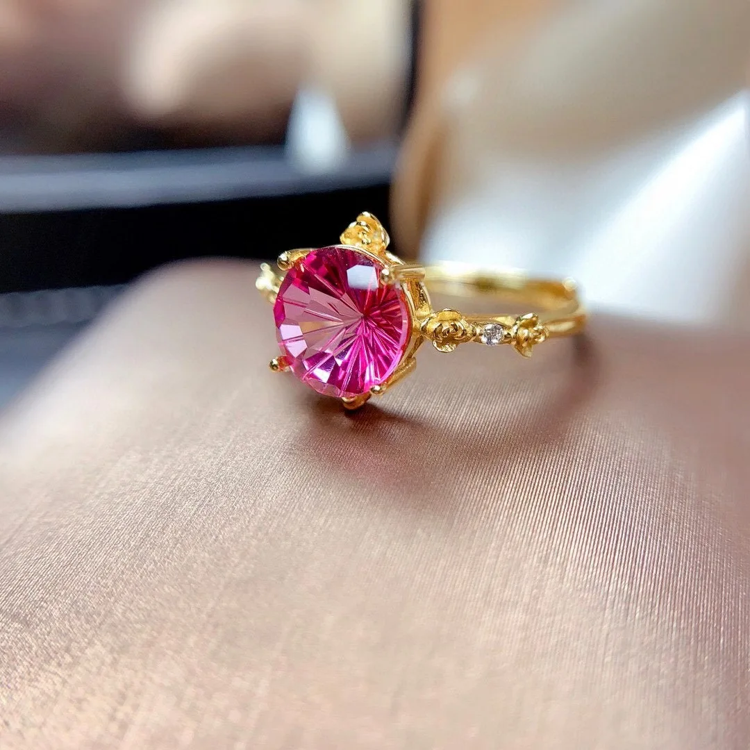 

Elegant Wedding Gift High Natural And Real Topaz Ring Wedding Engagement Pink Topaz Ring Fine Jewelry Wholesale 925 sliver Ring