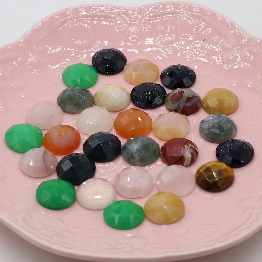 

10pcs Faceted Natural Stone Bead Cabochon Round Natural Agates Loose Bead for for Women DIY Jewerly Necklace Bracelet 16x16mm