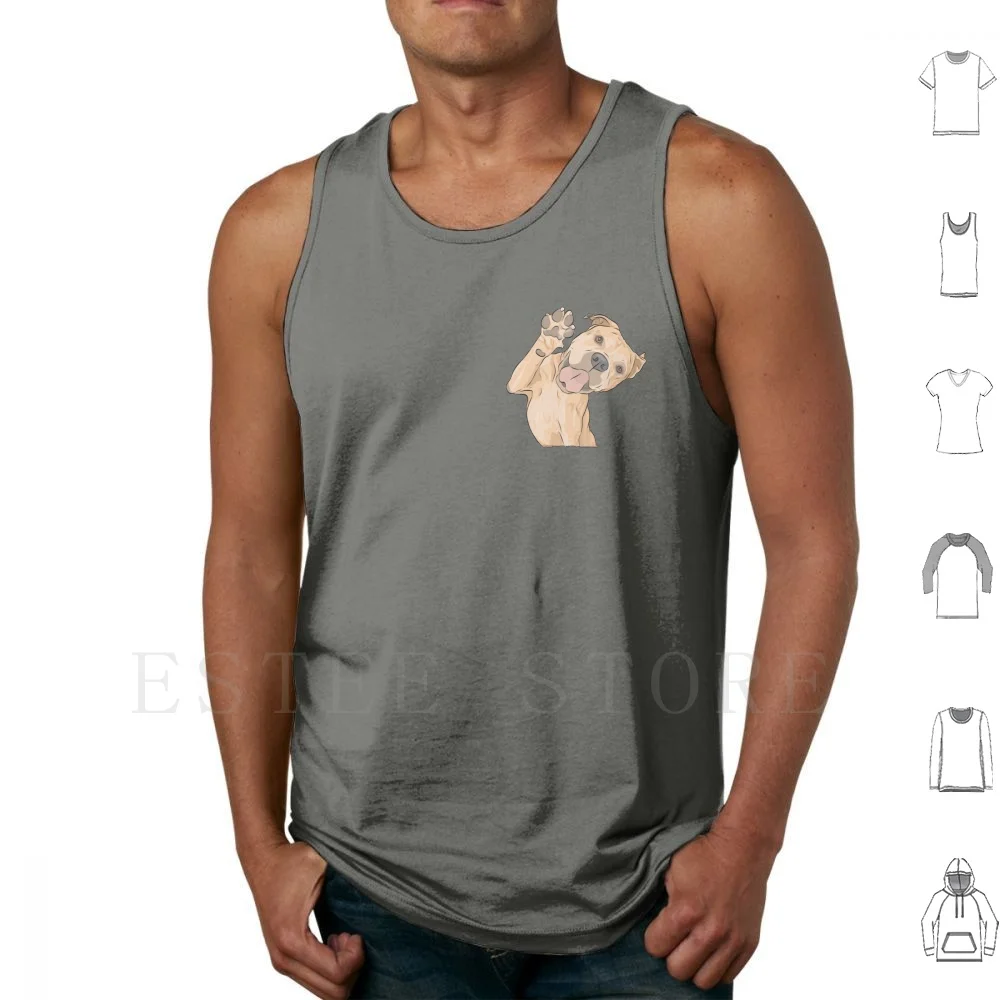 Waving Dog Tank Tops Vest Sleeveless Dog Dogs Puppy Puppies Pitbull Pit Bull Bully Bully Breed Waving Paw Dog Paw Happy