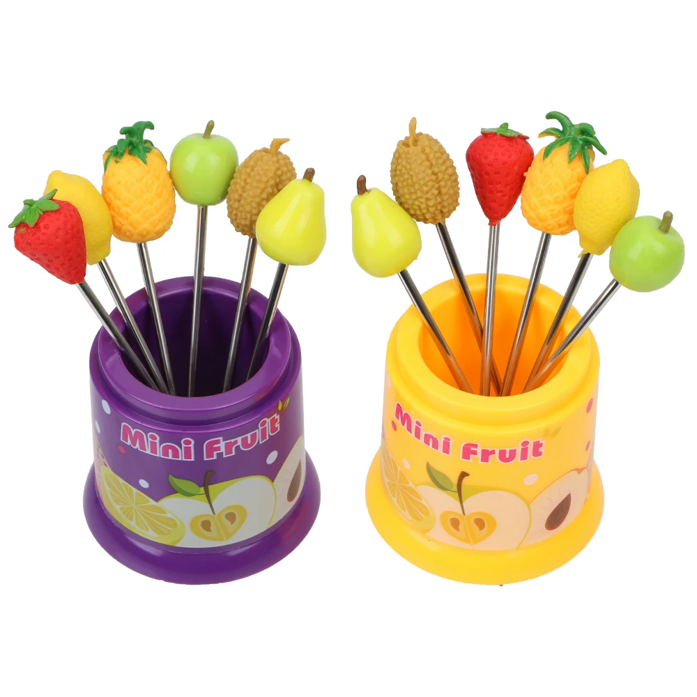 Fruit Pattern Fruit Fork 6Pcs/Set Creative Stainless Steel Kitchen Accessories Tableware Snack Cake Dessert Food Fork