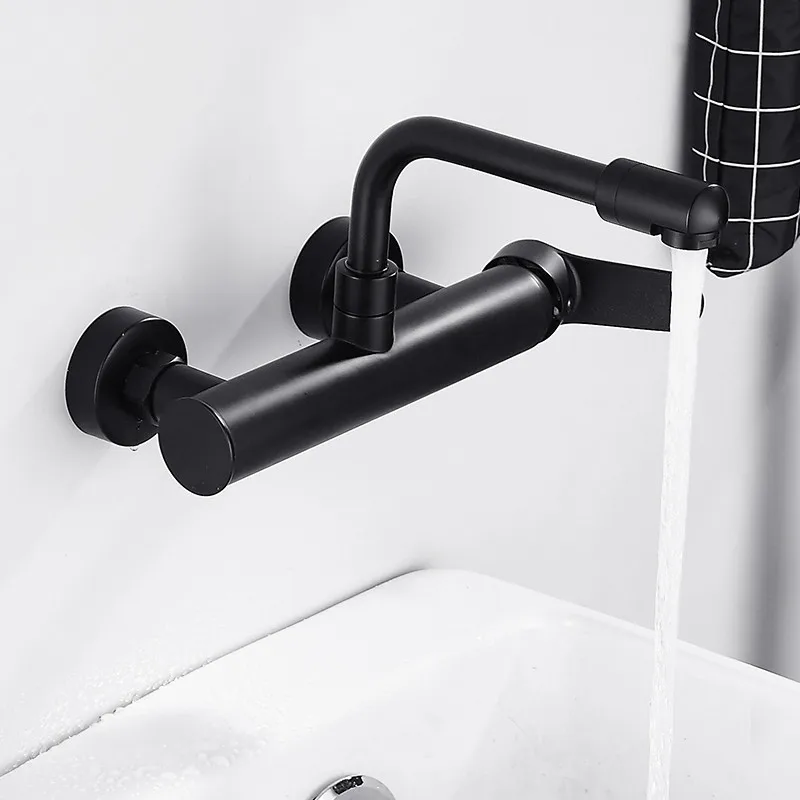 

Kitchen Faucet Brass Black Sink Mixer Tap Hot & Cold Single Handle Wall Mounted Washing Basin Tap Rotating Mop Laundry Faucet