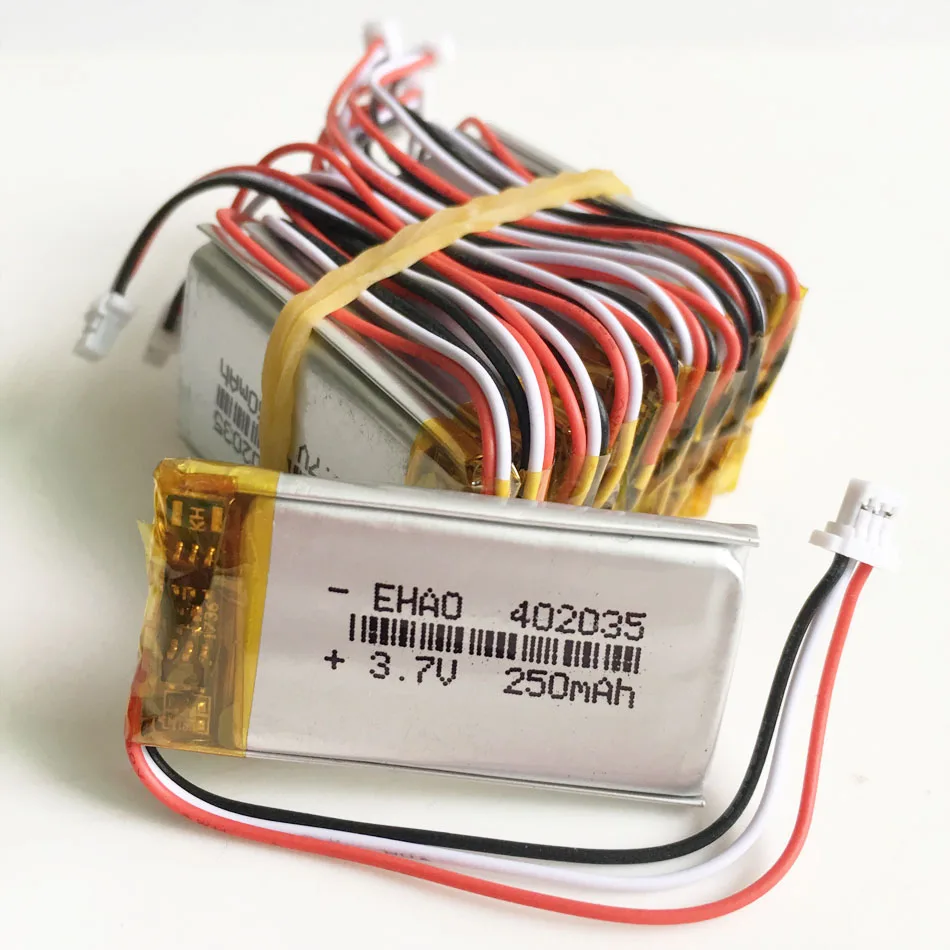 2/5/10 szt. Akumulator Lipo 3,7 V 250 mAh 402035   + Wtyczka JST 1,0 mm 3-pinowa do nagrywania bransoletki MP3 GPS Bluetooth