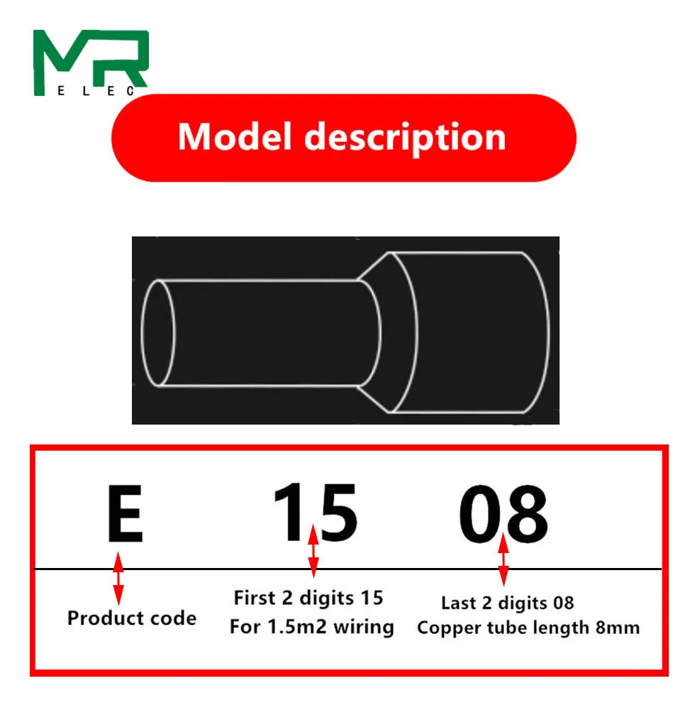 100PCS E1006 E1008 E1010 E1012 E1018 Tube insulating Insulated terminals  1.0² Cable Wire  Insulating Crimp Terminal Connector