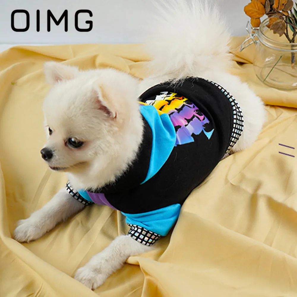 OIMG Patchwork Small Dogs Hoodies 2021 Fashion Puppy Sweatshirt Chihuahua Bichon XS-2XL Dog Clothes Winter Warm Pet Cat Clothing