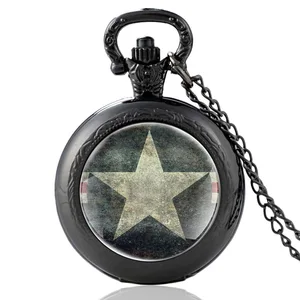 Unique Five-Pointed Star Vintage Glass Cabochon Quartz Pocket Watch Retro Men Women Pendant Necklace Chain Hours Clock Gifts