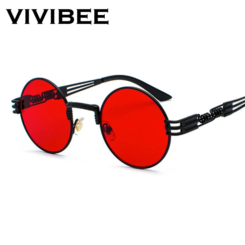 Okulary przeciwsłoneczne VIVIBEE 2026 Trend, czarno-czerwone, okrągłe, w stylu punk, damskie, hip-hopowe, męskie, steampunkowe gogle, luksusowe akcesoria rockowe.