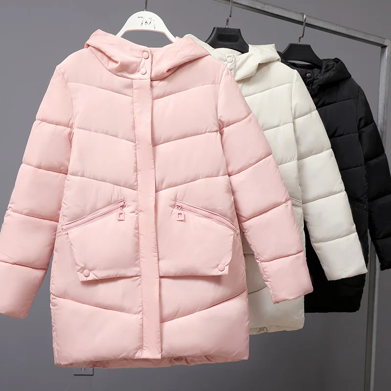 Imagem -02 - Inverno Feminino Jaqueta Casual Sólido Grosso Quente Longo com Capuz Parkas Jaquetas Bolso Feminino Sintepon Neve Cabolsas M3xl