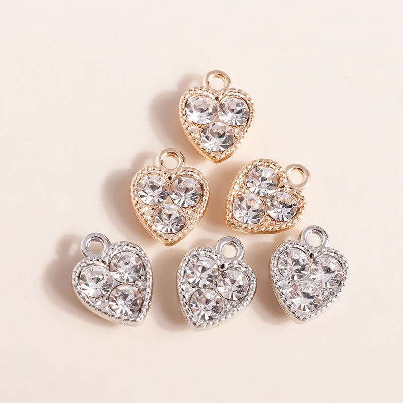10pcs 10*13mm Gold Silver Color Crystal Hearts Charms for Necklaces Earrings Making Accessories Love Charms diy Jewelry Findings