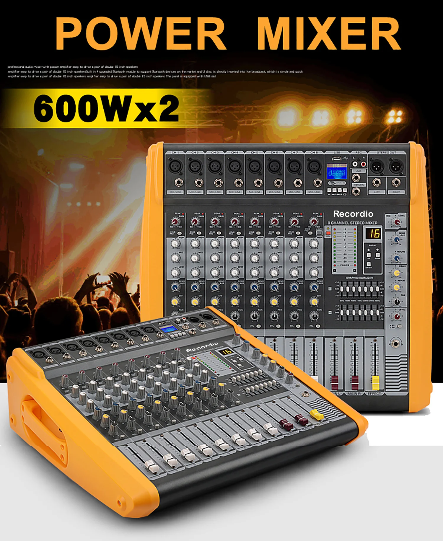 GAX-PM12 المهنية 600 واط 12 قنوات مكبر كهربائي جهاز دمج صوتي سعر جيد للمرحلة DJ سهلة الأداء في الهواء الطلق