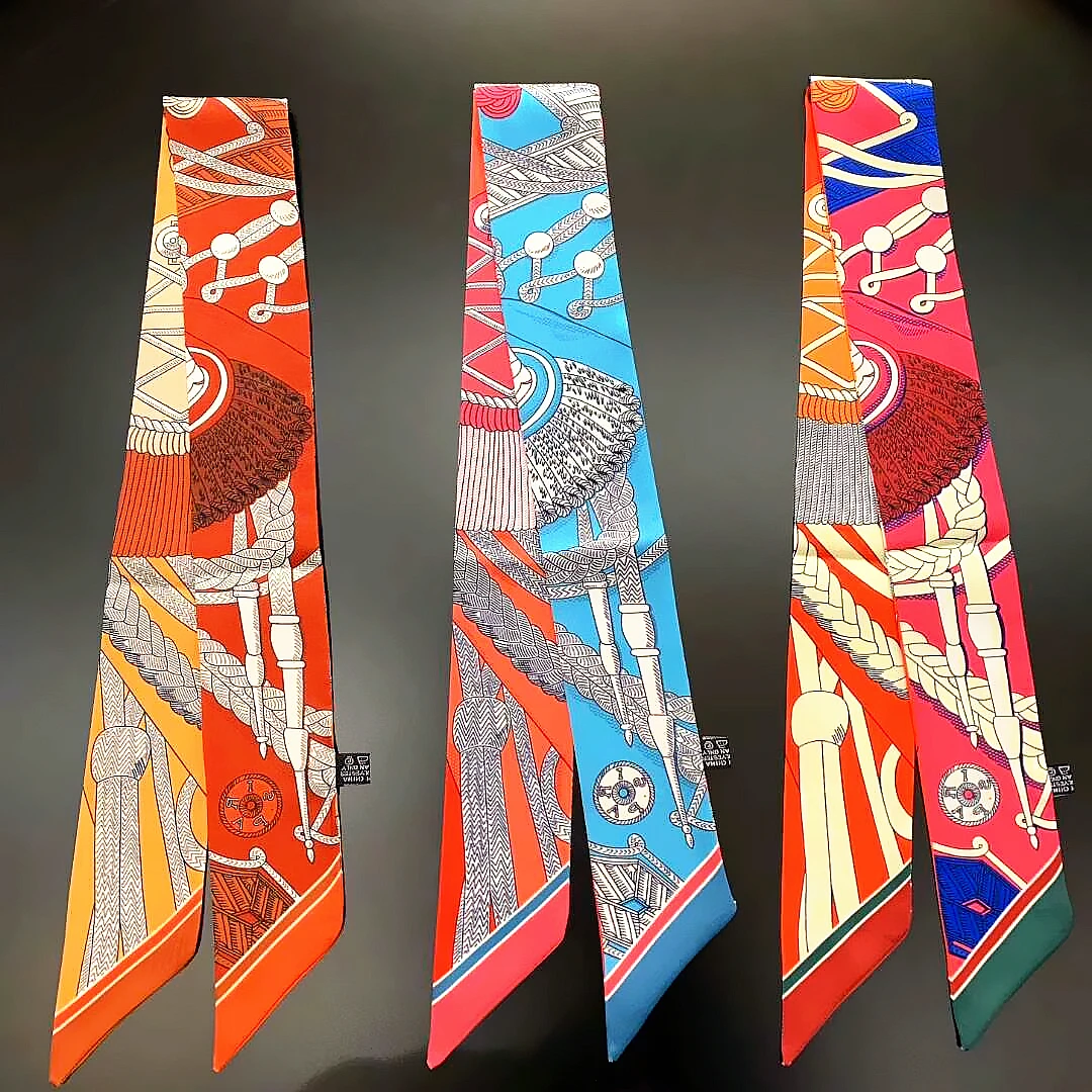 

Модный дизайн, весенний шарф с кисточками, женский узкий шелковый шарф для женщин, роскошная брендовая сумка, шарфы, платок для волос, повязка на голову