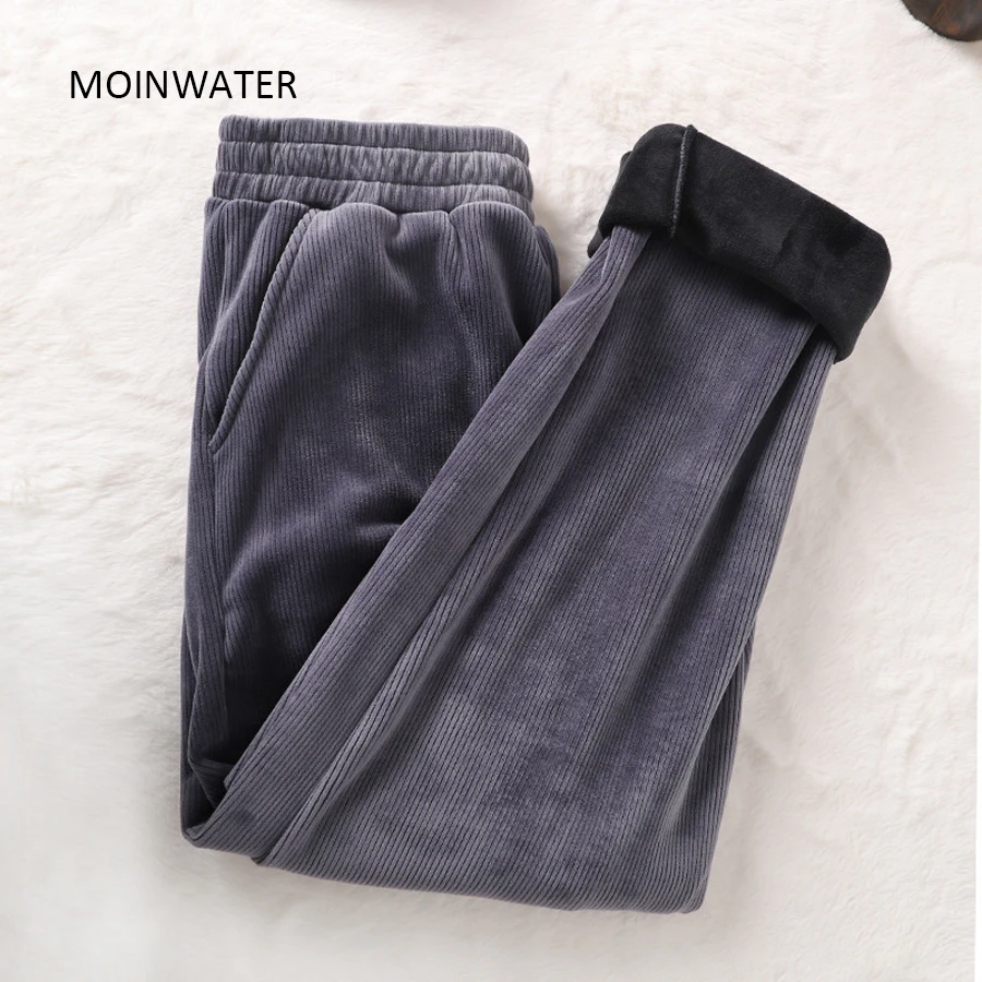 MOINWATER Women New Thick Pants for Winter Lady Casual Harem Warm Pants Female Corduroy Trousers MP2011