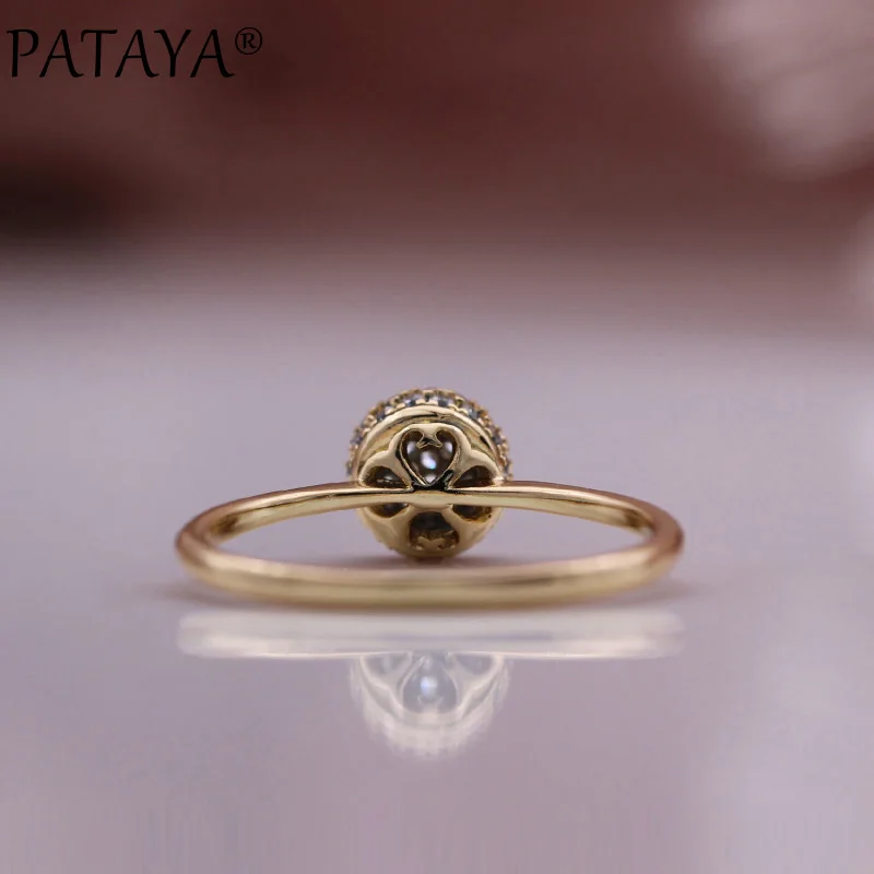 PATAYA New 585 Rose Gold Color Spherical Rings Micro Wax Inlay Natural Zircon Trend Women Rings Wedding Luxury Fashion Jewelry