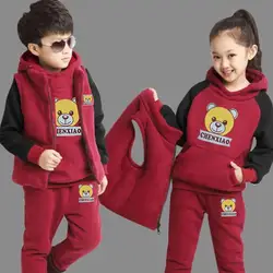 Autumn WinterThree Pieces of Children Sets New Boys Girls Thickened Cashmere Hooded Sweater +pant+vest Sport Sets 2-10YClothing