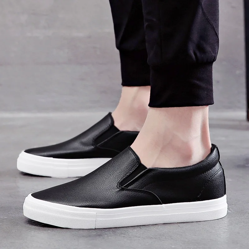 Leather Casual Loafers Shoes Couple Waterproof Non-slip Sneakers Low-top Solid Color Slip-on Flat Skateboard Student Soft-soled