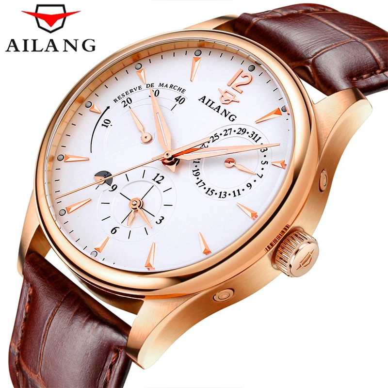 AILANG 2022 New For Men Multifunctional Watch Automatic Leather Waterproof Luminous Business Men\'s Mechanical Watches 5809G