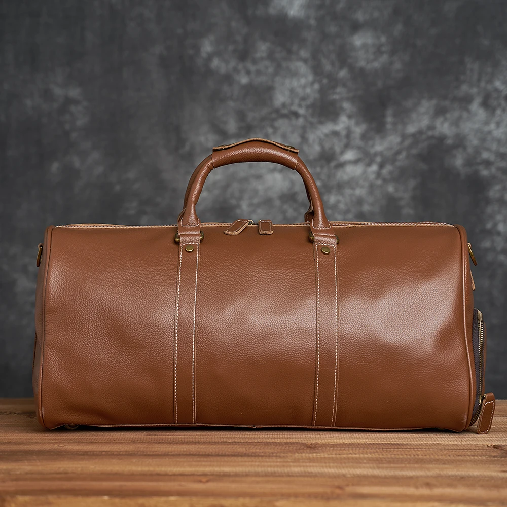 ZRCX Natural Cow Skin Travel Bags Men\'s Leather Overnight Bags Hand Luggage Men Male Weekend Bag Business Man 50cm