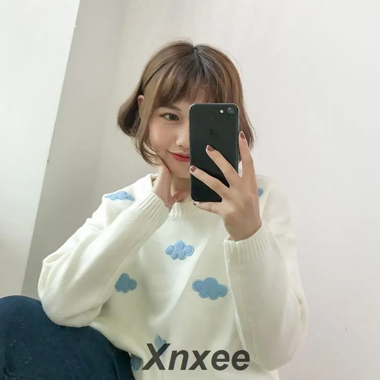 2019 Winter Women Sweaters Korean Clothes Sweet Clouds Pullovers  Women Sweater Kawaii Tops Xnxee