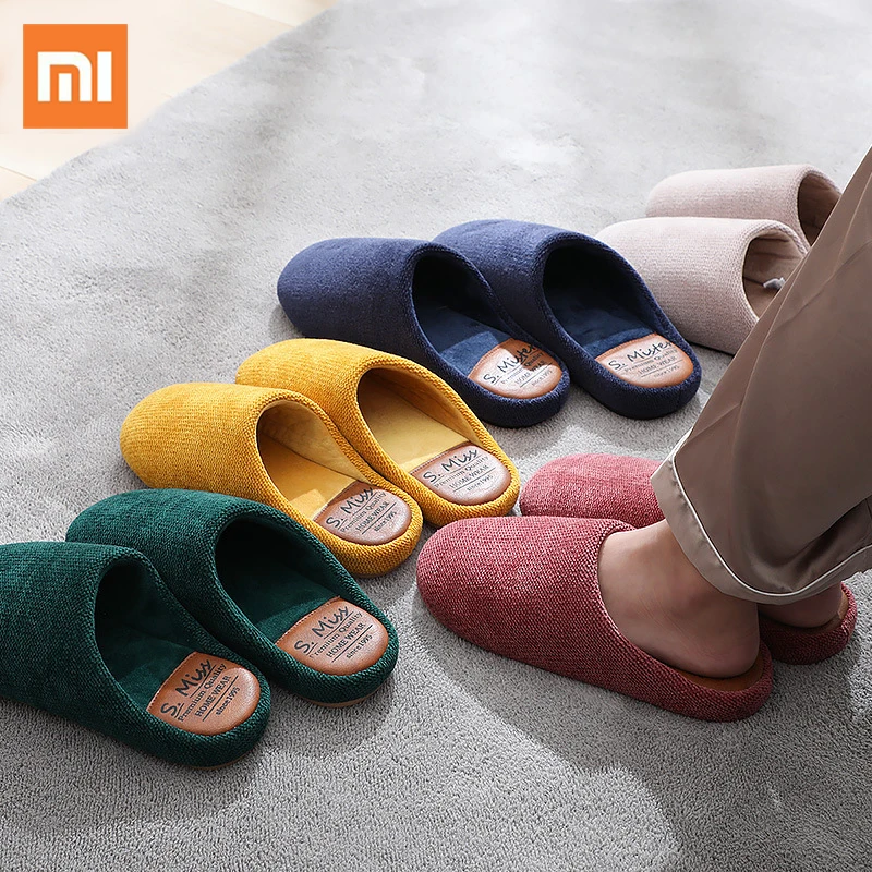 Youpin novo inverno chinelos de algodão quente homem sapatos mulher antiderrapante respirável, transpiração, pele-amigável pelúcia chinelos de sola grossa