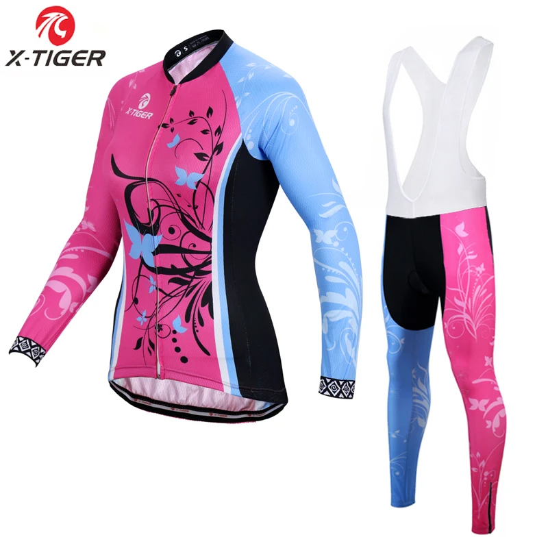 X-Tiger Women Winter Thermal Fleece Cycling Jersey Set Uniform Bike Cycling Clothing Suit Long Sleeve Mountain Bicycle Clothes