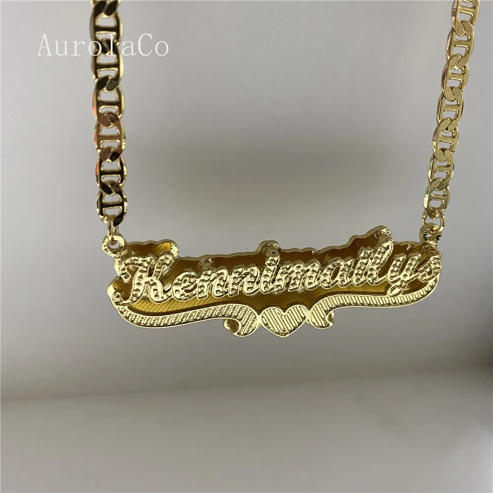 Imagem -03 - Aurolaco Colar Personalizado com Nome Gargantilha em Dourada com Pingente de Placa de Identificação Joia para Presente de Casamento Aço Inoxidável