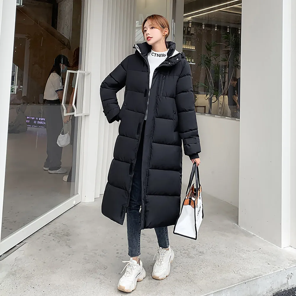 Vielleicht 2021 Autumn Winter Women Jacket X-long Hooded Parka Cotton Padded Female High Quality Warm Winter Outwear Coat Women