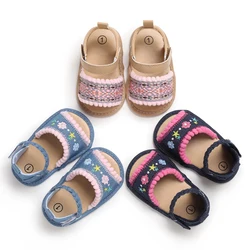 Zomer Meisje Schattige Bloem Print Geborduurde Sandaal Zachte Zolen Comfortabele Platte Schoenen 0-18 Maanden Baby Baby Wandelen schoenen