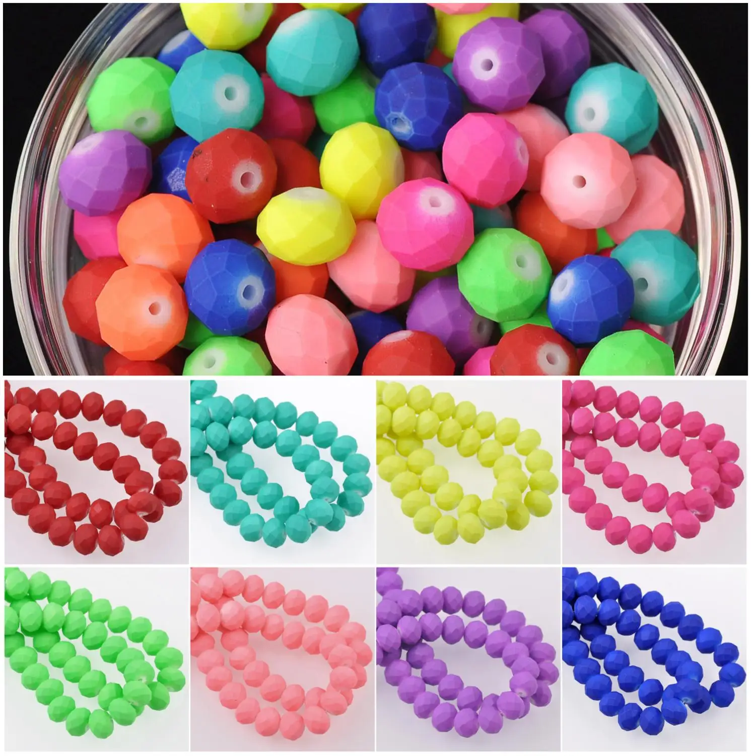 Painted Rubber Style Opaque Glass 4x3mm 6x4mm 8x6mm 10x7mm Rondelle Faceted Loose Spacer Beads for Jewelry Making DIY Crafts