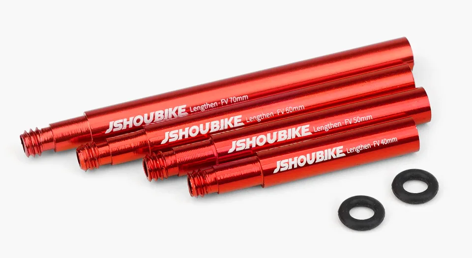 JSHOU BIKE Französische Ventilverlängerungskappen Kernadapter ROT und SCHWARZ Legierungsschaft 40 60 80 100 120 mm mit Legierungskappe und Werkzeug – Detail 9