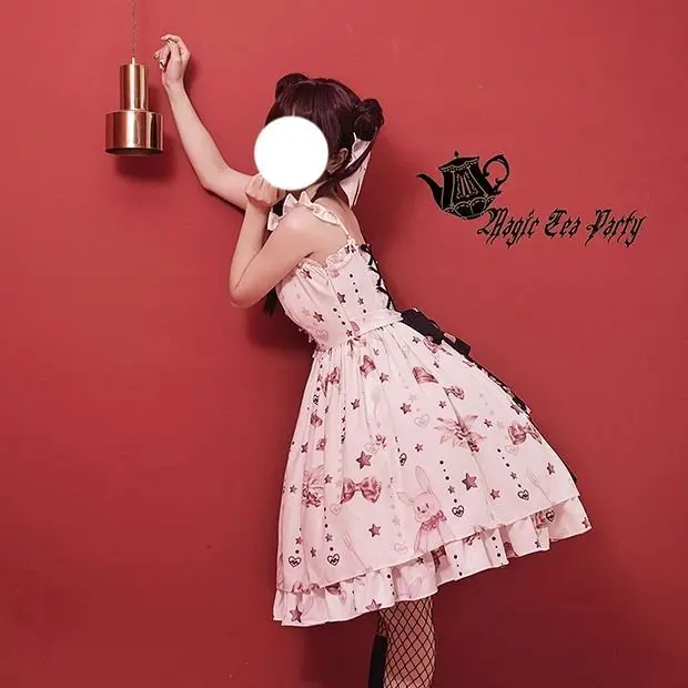 Sweet lolita strap dress vintage bowknot cute printing high waist princess victorian dress kawaii girl gothic lolita cos loli