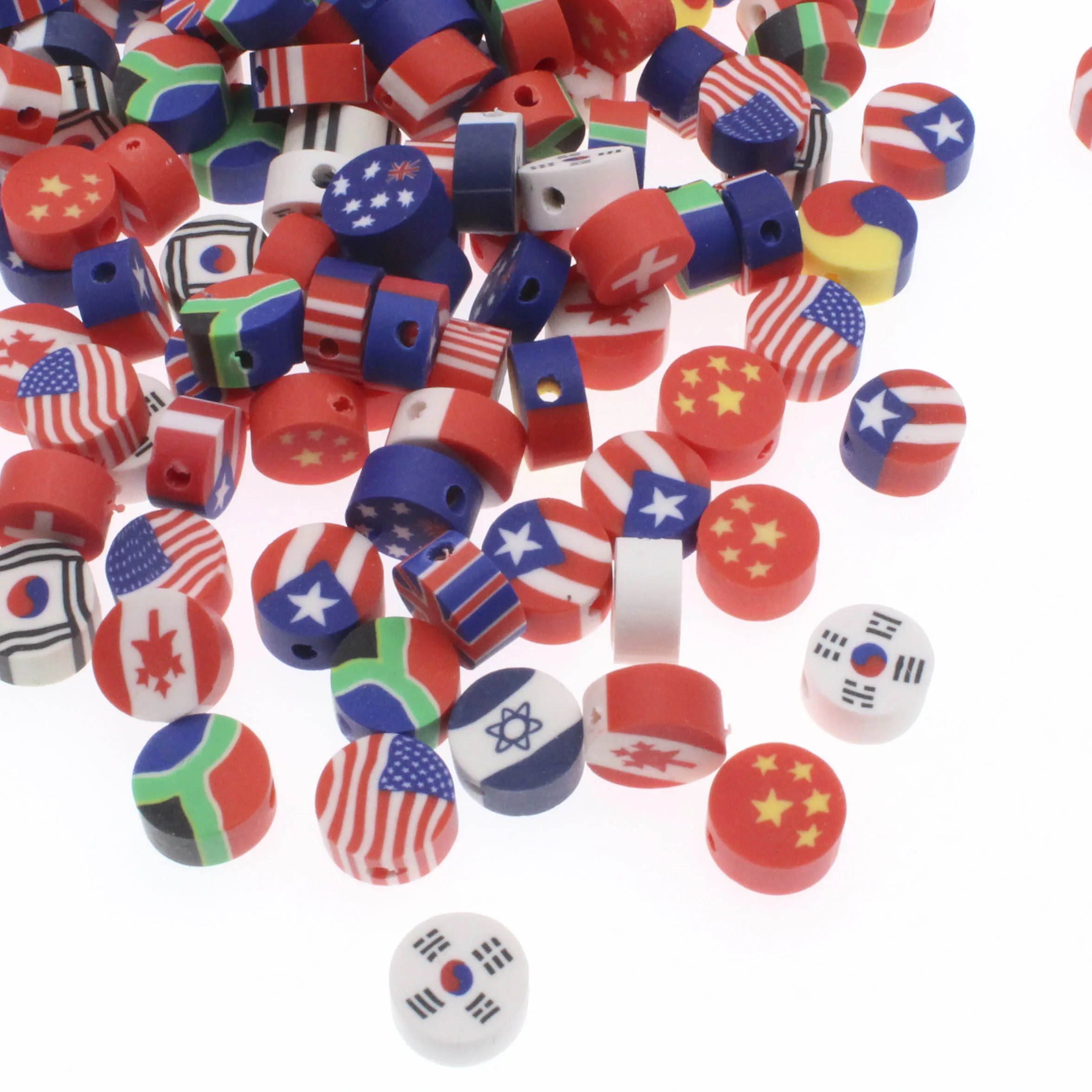 CHONGAI 50/100Pcs National flag Shape Polymer Clay Spacer Loose Beads For DIY Bracelet Necklace Accessories 10mm