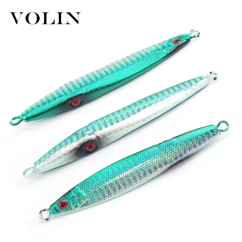 VOLIN NEW Model 1pc Fast Fall Ocean Trolling Metal Lure 60g 80g 100g Hard Lure Fishing Metal Jig SaltWater Lure Glow