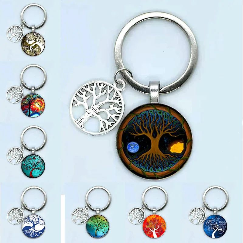 New Crystal Glass Tree Of Life Key Chain Art Photo Glass Pendant Key Chain Family Gift Tree Jewelry Charm Package Souvenir Key C