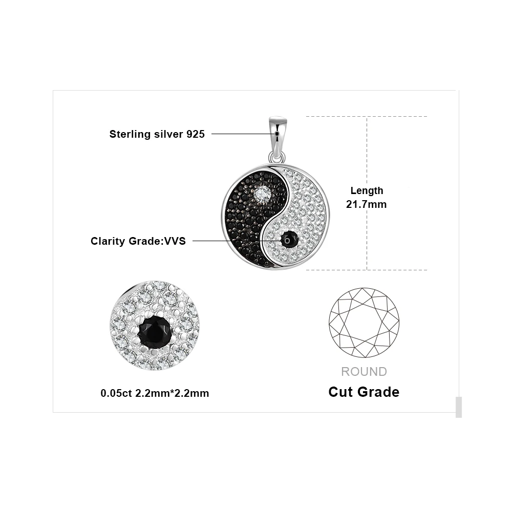 JewelryPalace Tai Chi Yin Yang 925 srebro wisiorek naszyjnik kobiety naturalny czarny Spinel okrągły klejnot wisiorek bez łańcucha