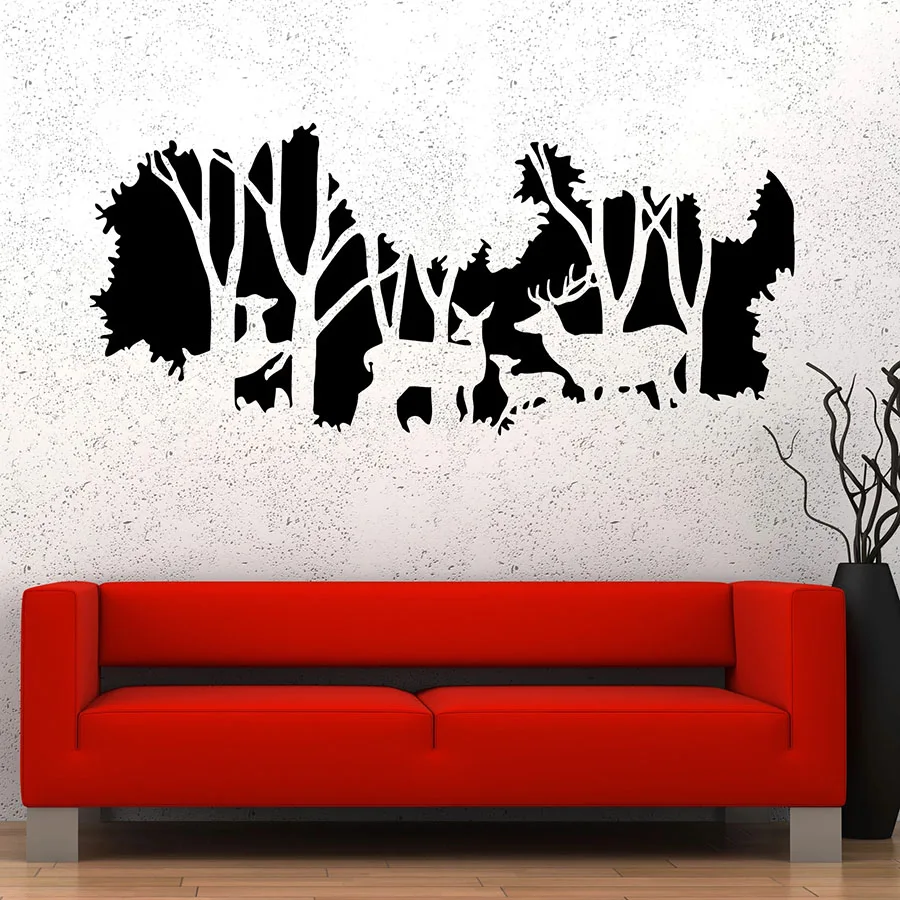 Deer Family Wall Decal Nature Forest Animals Hunting Vinyl Window Sticker Bedroom Living Room Nursery Interior Decor Art S1410