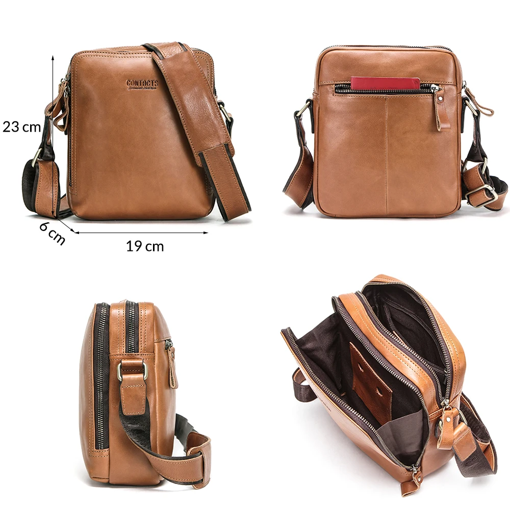 CONTACT\'S genuine leather men\'s bag for ipad male messenger bags casual man shoulder bag crossbody bags for men bolso hombre