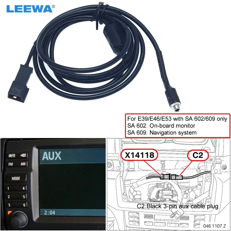LEEWA 3.5mm Female Connector To 3-Pin AUX Connector Wiring Harness For BMW E39/E46/E53 With Navigation System(SA 602/609)