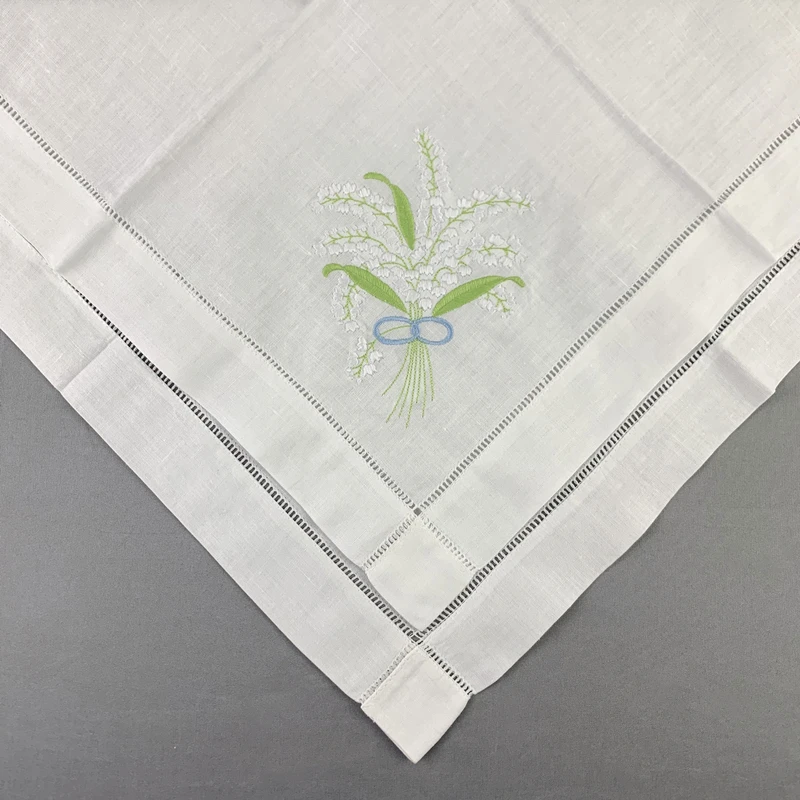 12 PCS Napkins White linen Hemstitched Table Napkin 20x20-inch Ladder Embroidered Lily Flower Dinner