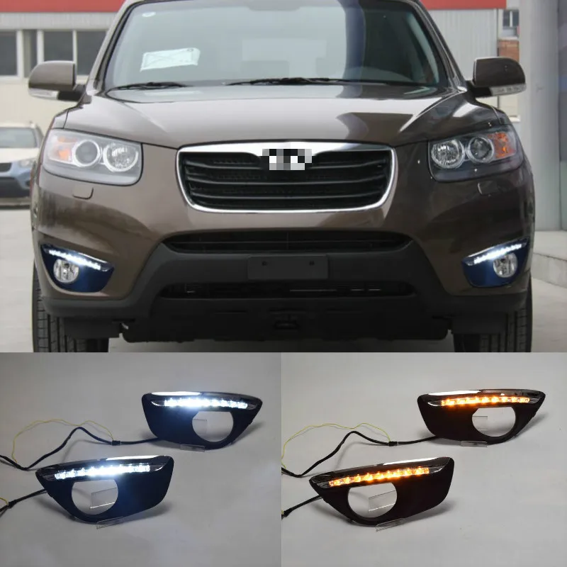 

For Hyundai Santa Fe SantaFe 2010 2011 2012 Daytime Running Light DRL LED Fog Lamp Cover With Yellow Turning Signal Functions