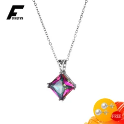 Fashion Necklace 925 Silver Jewelry Accessories Colorful Topaz Gemstone Pendant Ornaments for Women Wedding Engagement Wholesale