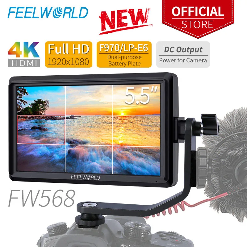 FEELWORLD FW568 5.5 inch Camera Field DSLR Monitor Small Full HD 4K HDMI 1920x1080 IPS Video Focus Assist for Sony Nikon Canon