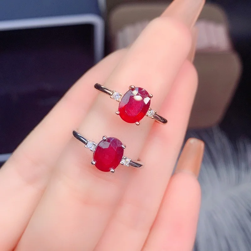 100% Natural Ruby Stone 6*8mm with925 Sterling Silver Wedding Rings for Women