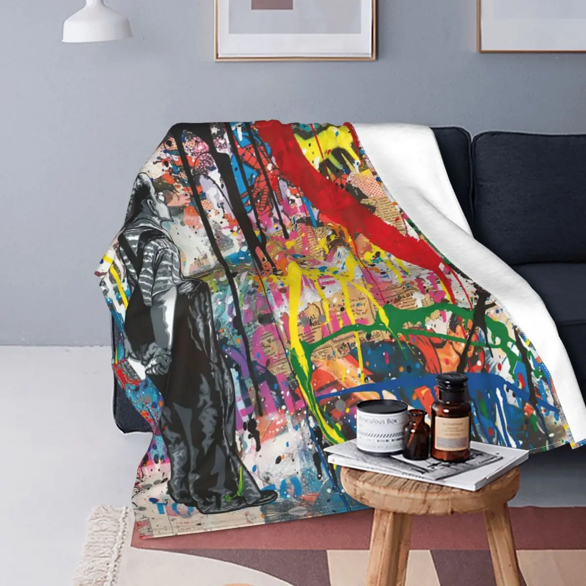 Brainwash Graffiti Art My Love Is Beautiful Velvet Throw Blankets Banksy Blanket for Bed Office Super Warm Quilt