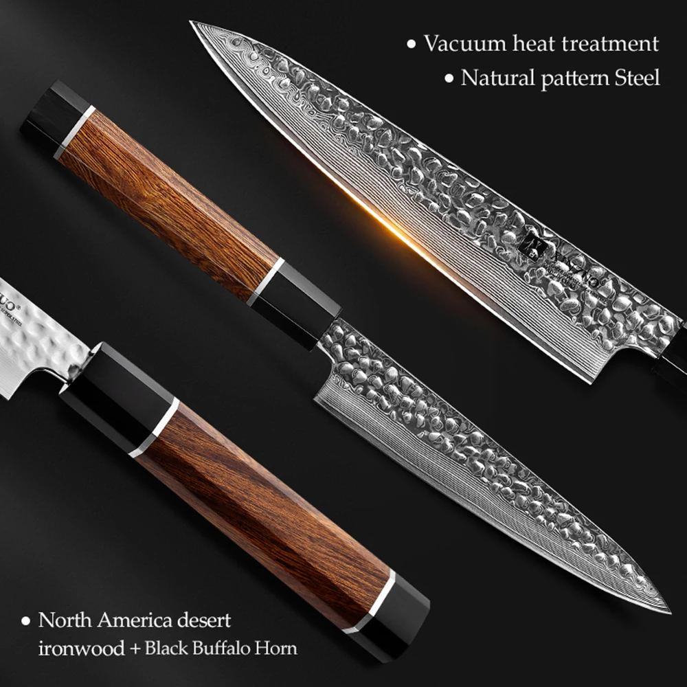 XINZUO 2PCS Chef Knife Set Damascus Steel Nakiri Utility Knife Meat Utility Knives Cutter North America Desert Ironwood Handle